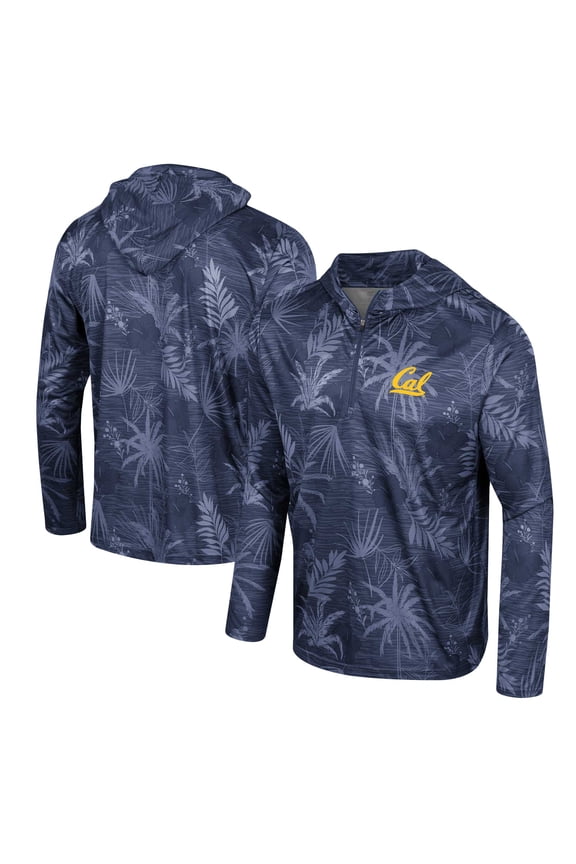 Men's Colosseum Navy Cal Bears Palms Printed Lightweight Quarter-Zip Hooded Top