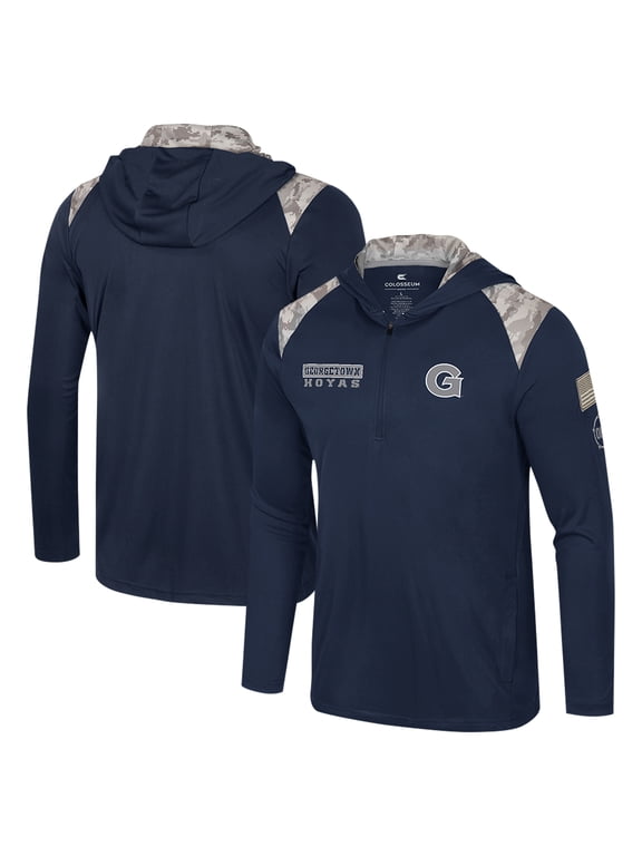 Men's Colosseum Navy Georgetown Hoyas OHT Military Appreciation Quarter-Zip Hoodie Jacket