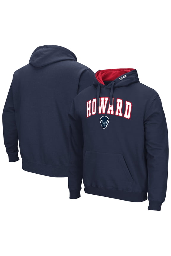 Men's Colosseum Navy Howard Bison Arch & Logo 3.0 Pullover Hoodie