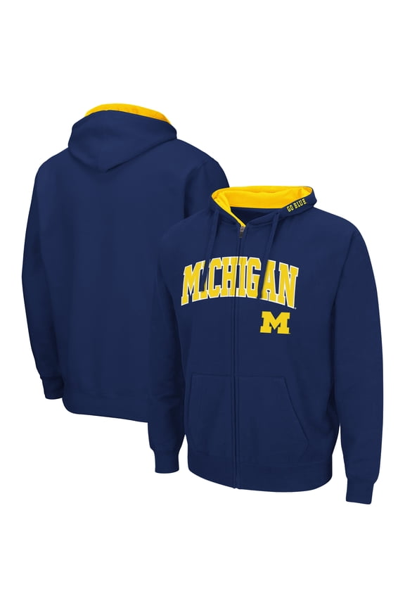 Men's Colosseum Navy Michigan Wolverines Arch & Logo 3.0 Full-Zip Hoodie