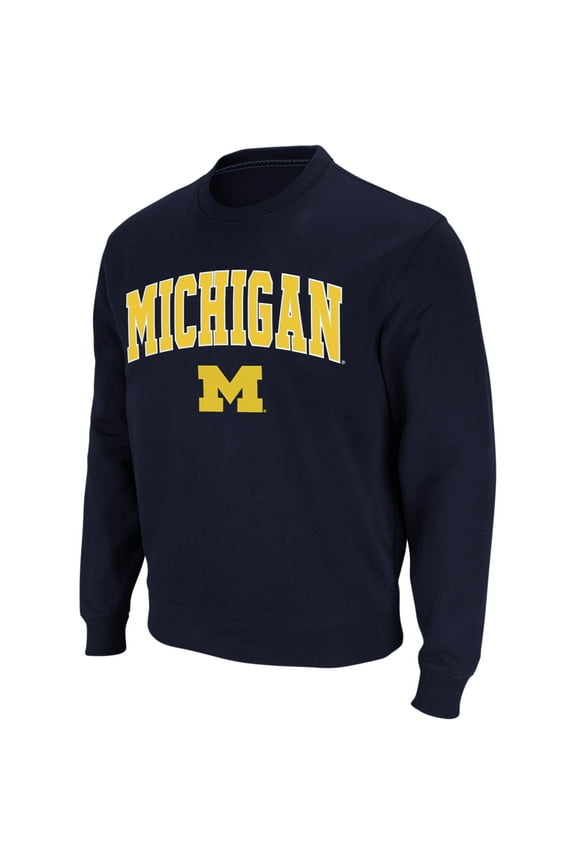 Men's Colosseum Navy Michigan Wolverines Arch & Logo Crew Neck Sweatshirt