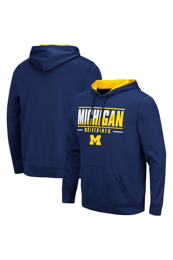 Men's Colosseum Navy Michigan Wolverines Slash Stack 2.0 Pullover Hoodie