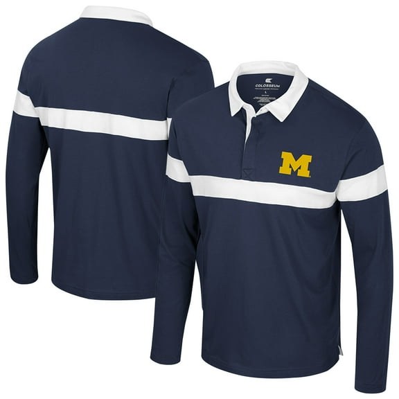 Men's Colosseum Navy Michigan Wolverines Too Cool For School Long Sleeve Polo