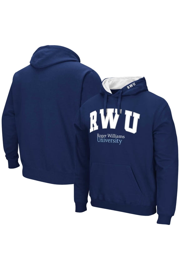 Men's Colosseum Navy RWU Hawks Arch & Logo Hoodie