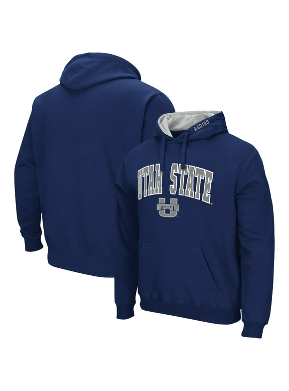 Men's Colosseum Navy Utah State Aggies Arch and Logo Pullover Hoodie