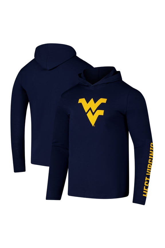 Men's Colosseum Navy West Virginia Mountaineers Logo Lockup Active Blend Long Sleeve  T-Shirt Hoodie