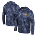 thumbnail image 1 of Men's Colosseum Navy West Virginia Mountaineers Palms Printed Lightweight Quarter-Zip Hooded Top, 1 of 3