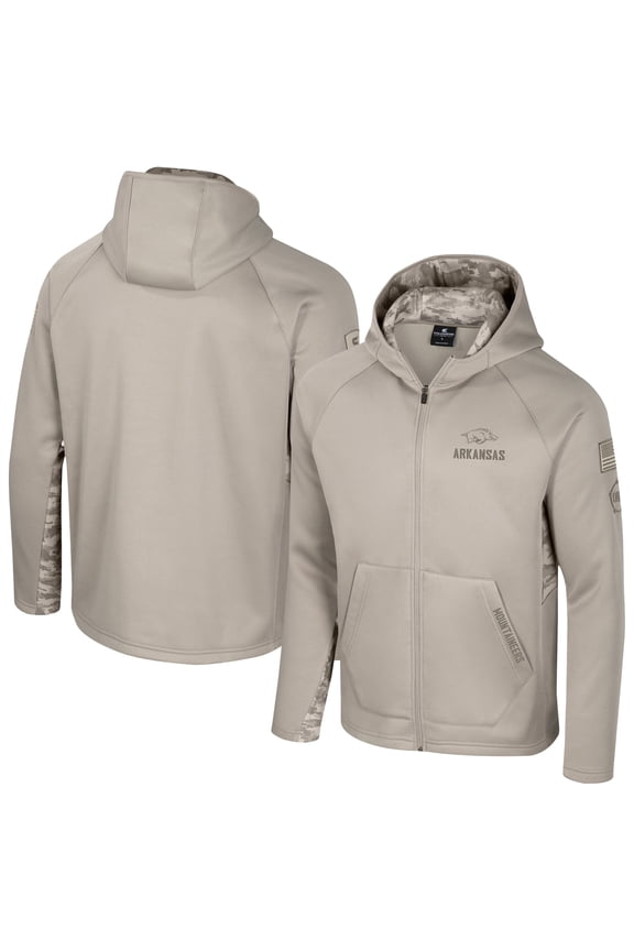 Men's Colosseum Oatmeal Arkansas Razorbacks Operation Hat Trick Battalion Full-Zip Hoodie
