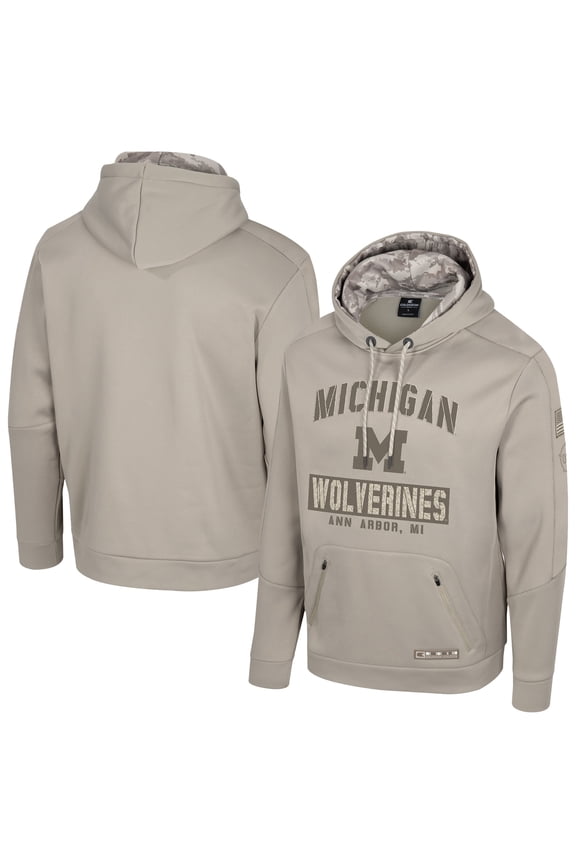 Men's Colosseum  Oatmeal Michigan Wolverines Operation Hat Trick Battalion Hoodie
