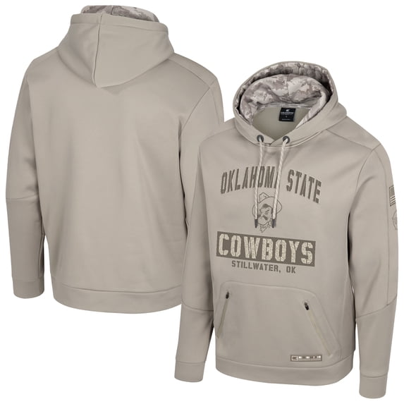 Men's Colosseum Oatmeal Oklahoma State Cowboys Big & Tall Operation Hat Trick Battalion Hoodie Sweatshirt