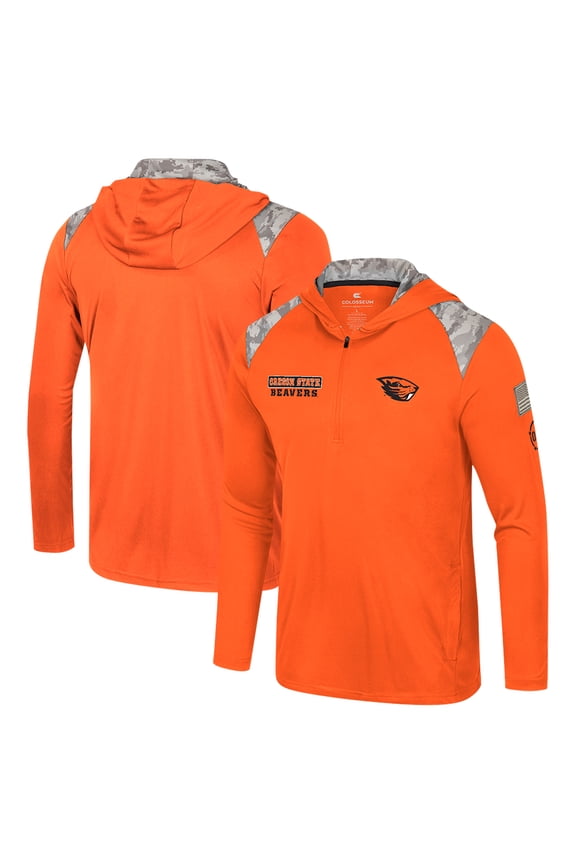 Men's Colosseum Orange Oregon State Beavers OHT Military Appreciation Quarter-Zip Hoodie Jacket