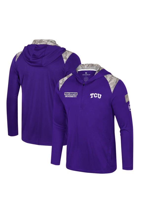 Men's Colosseum Purple TCU Horned Frogs OHT Military Appreciation Quarter-Zip Hoodie Jacket