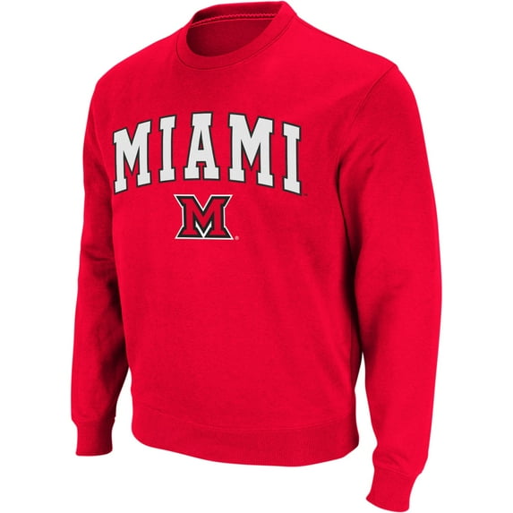 Men's Colosseum Red Miami University RedHawks Arch & Logo Crew Neck Sweatshirt