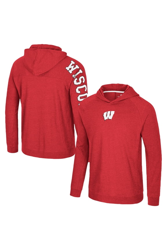 Men's Colosseum Red Wisconsin Badgers Back in Business Long Sleeve Raglan Hooded T-Shirt