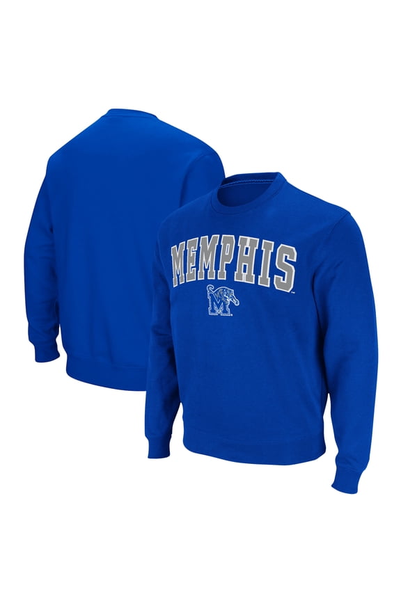 Men's Colosseum Royal Memphis Tigers Arch & Logo Tackle Twill Pullover Sweatshirt