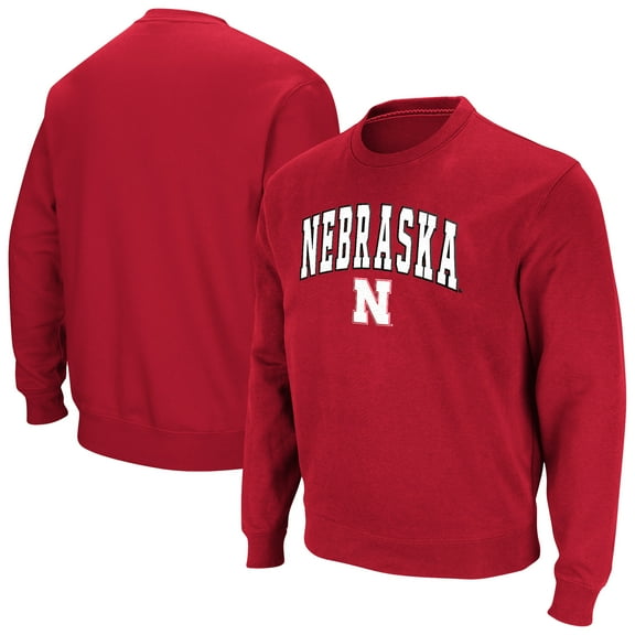 Men's Colosseum Scarlet Nebraska Huskers Arch & Logo Crew Neck Sweatshirt