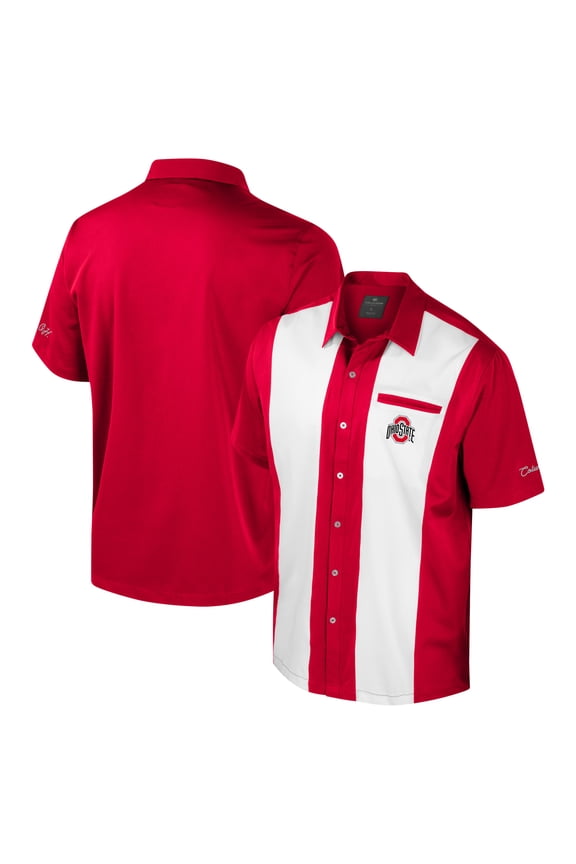 Men's Colosseum Scarlet Ohio State Buckeyes Strike Bowling Button-Up Shirt