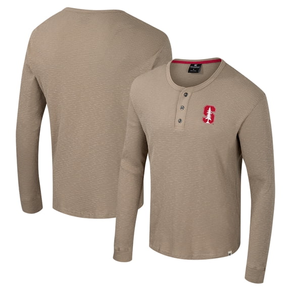 Men's Colosseum Tan Stanford Cardinal Great Outdoors Henley Long Sleeve Shirt