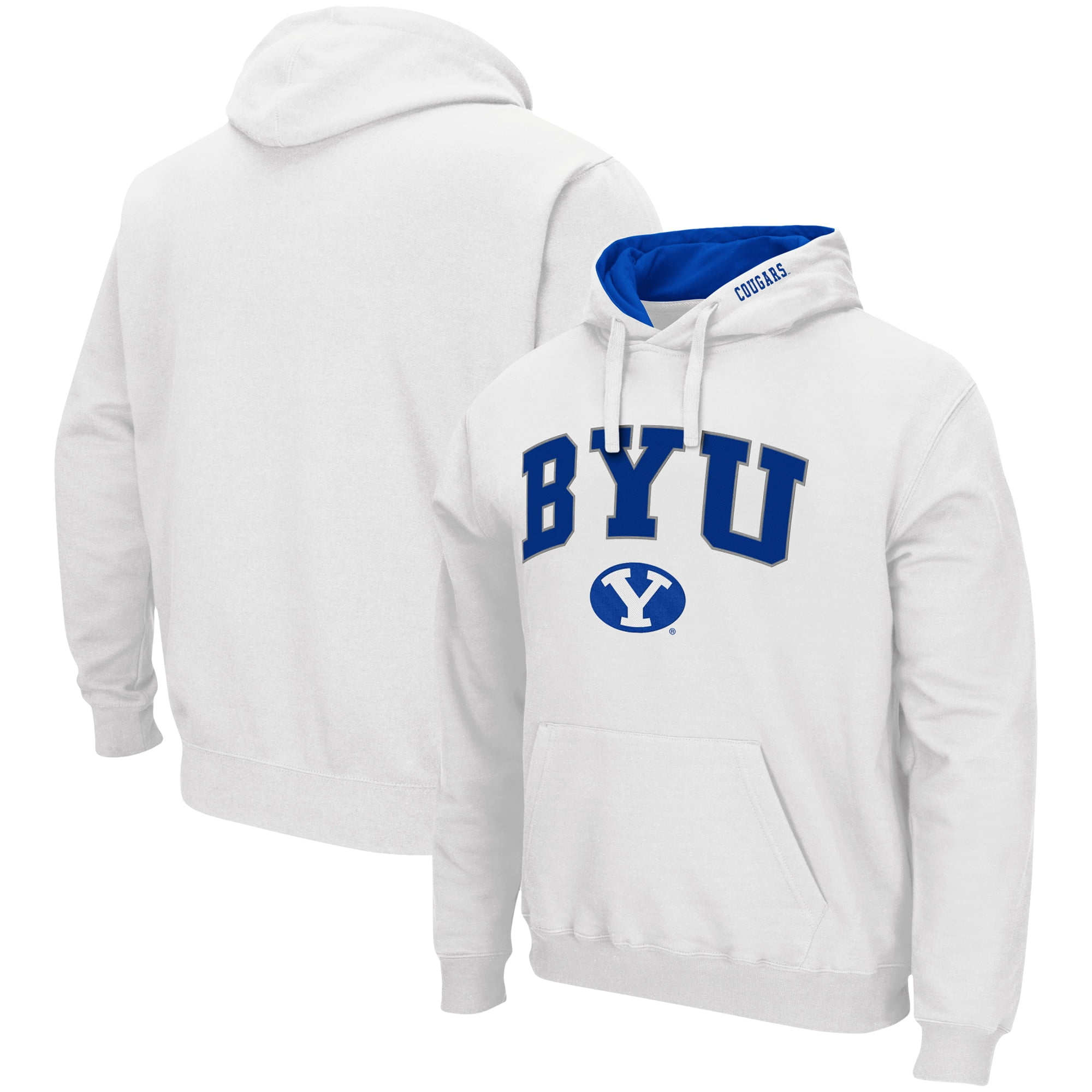 Men s Colosseum White BYU Cougars Arch Logo 3.0 Pullover Hoodie Walmart