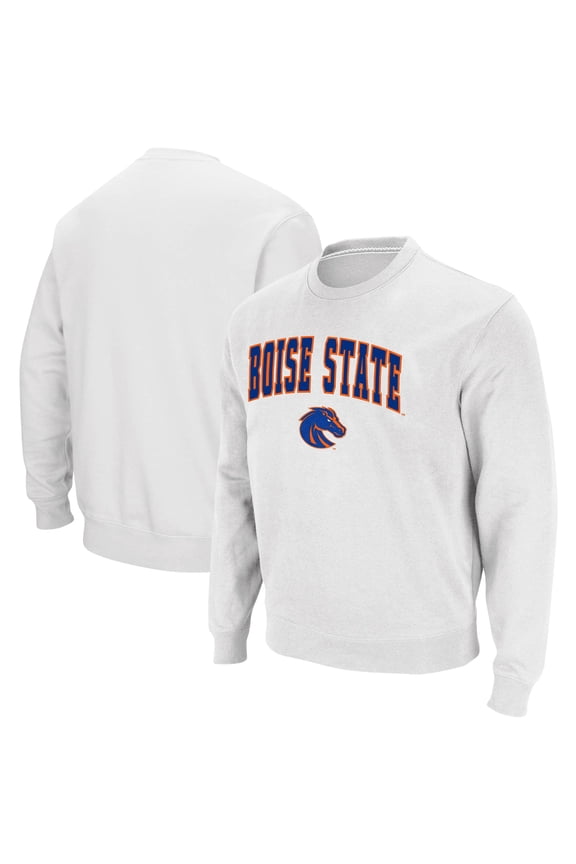 Men's Colosseum White Boise State Broncos Arch & Logo Tackle Twill Pullover Sweatshirt