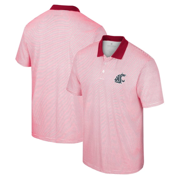 Men's Colosseum White/Crimson Washington State Cougars Print Stripe Polo