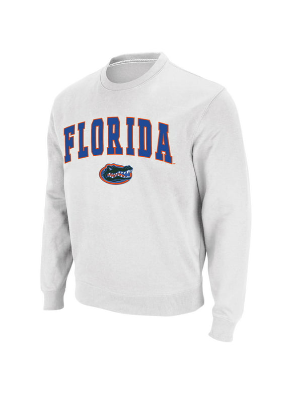 Men's Colosseum White Florida Gators Arch & Logo Crew Neck Sweatshirt