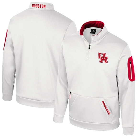 Men's Colosseum White Houston Cougars Mainframe Fleece Quarter-Zip Jacket