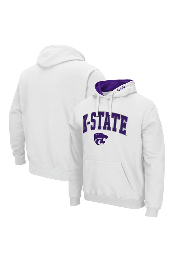 Men's Colosseum White Kansas State Wildcats Arch & Logo 3.0 Pullover Hoodie