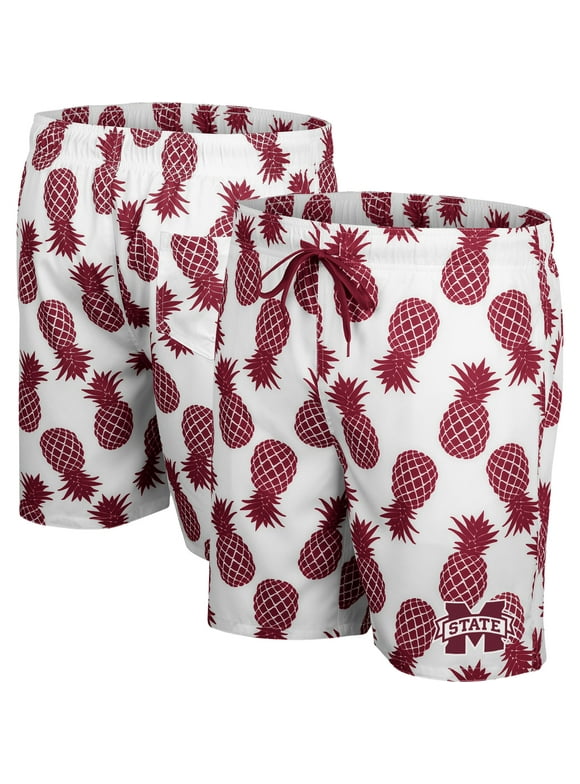 Men's Colosseum White/Maroon Mississippi State Bulldogs Pineapple Swim Shorts
