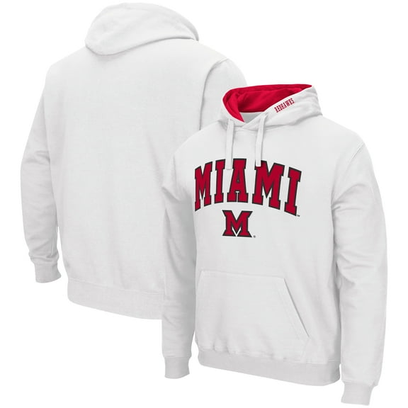 Men's Colosseum White Miami University RedHawks Arch & Logo 3.0 Pullover Hoodie