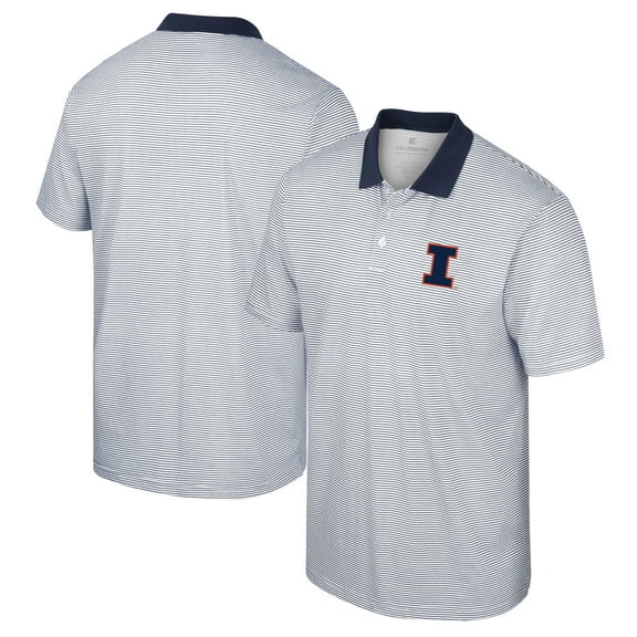 Men's Colosseum White/Navy Illinois Fighting Illini Print Stripe Polo