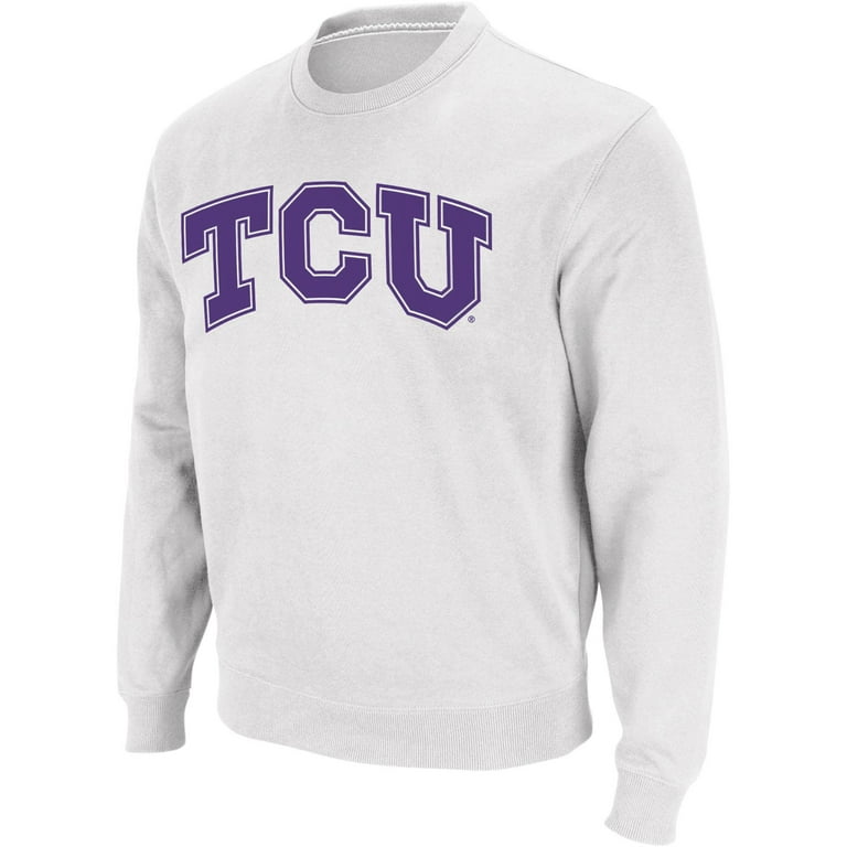 Men s Colosseum White TCU Horned Frogs Arch Logo Crew Neck