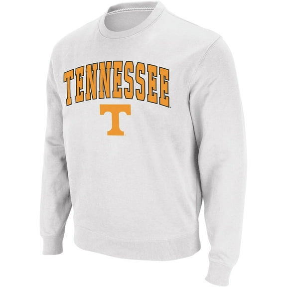 Men's Colosseum White Tennessee Volunteers Arch & Logo Crew Neck Sweatshirt