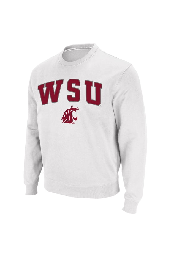 Men's Colosseum White Washington State Cougars Arch & Logo Crew Neck Sweatshirt