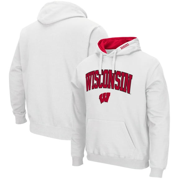 Men's Colosseum White Wisconsin Badgers Arch & Logo 3.0 Pullover Hoodie