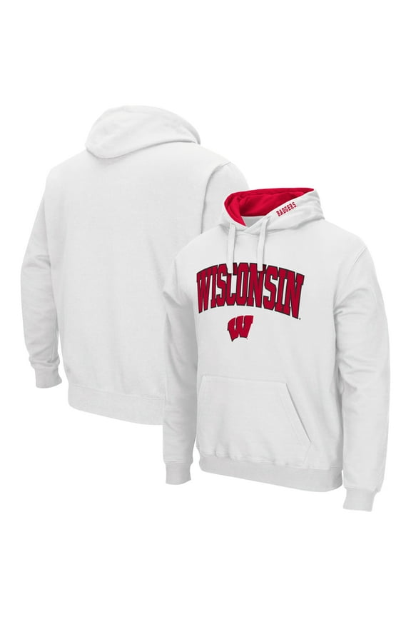 Men's Colosseum White Wisconsin Badgers Arch & Logo 3.0 Pullover Hoodie