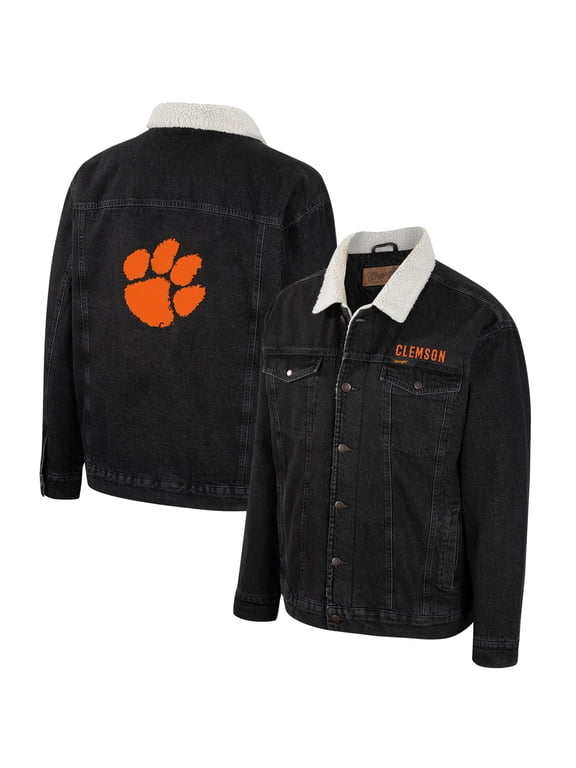 Men's Colosseum x Wrangler Charcoal Clemson Tigers Western Button-Up Denim Jacket