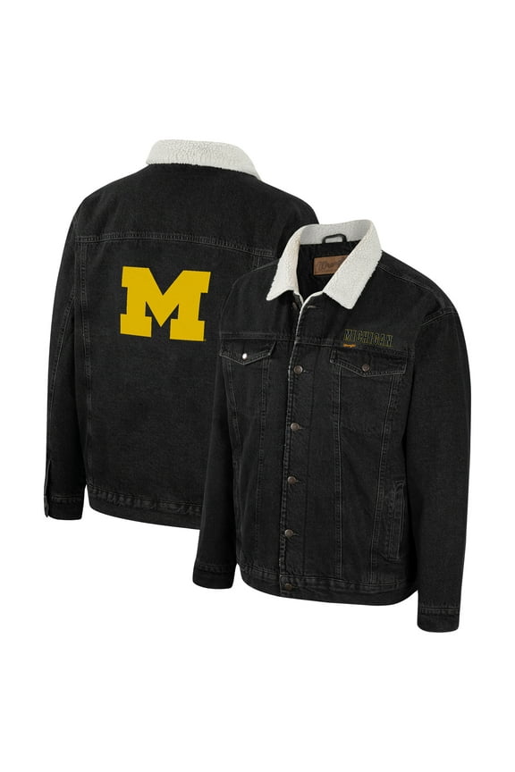 Men's Colosseum x Wrangler Charcoal Michigan Wolverines Western Button-Up Denim Jacket