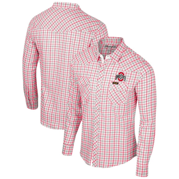 Men's Colosseum x Wrangler White Ohio State Buckeyes Plaid Window Pane Long Sleeve Full-Snap Shirt