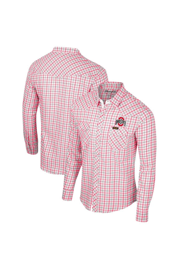 Men's Colosseum x Wrangler White Ohio State Buckeyes Plaid Window Pane Long Sleeve Full-Snap Shirt