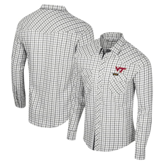 Men's Colosseum x Wrangler White Virginia Tech Hokies Plaid Window Pane Long Sleeve Full-Snap Shirt