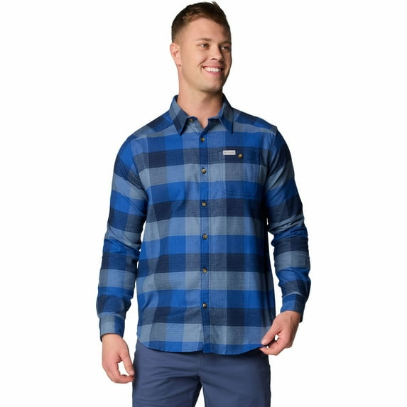 Men's Columbia Cornell Woods™ Flannel Shirt Color: Navy Buffalo Size: L