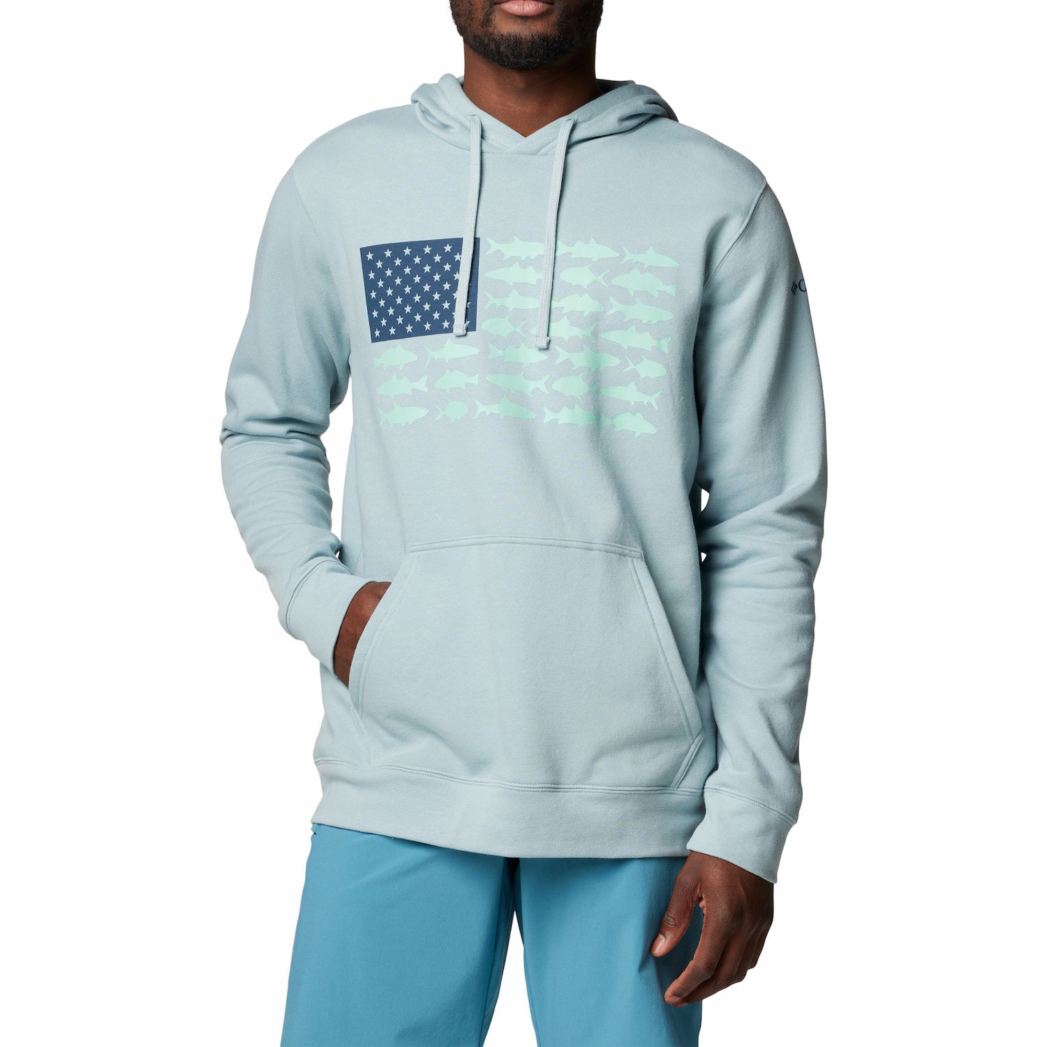 Men's Columbia PFG™ Fish Flag II Hoodie Color: Crushed Blue Size: XXL ...