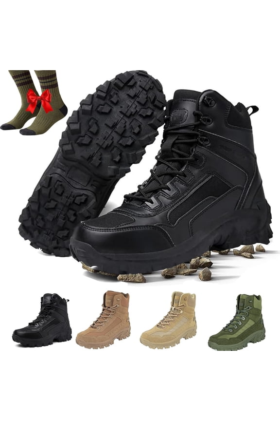 Men's Combat Boots, Orthopedic Support Anti-Puncture Work Boots Waterproof Anti-Sprain Hiking Boots with Shock Absorption,Side Zipper Tactical Boot for Outdoor, Motorcycle