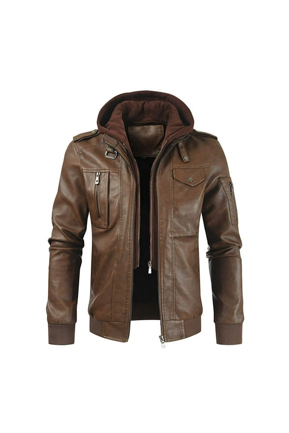 Men's Combat Jacket Zip up Leather Jackets Long Sleeve Retro Motorbike Jackets with Zipper Pockets Lapel Collar Windbreak Coat Ribbed Waterproof Baseball Coat Fall Winter Warm Coats