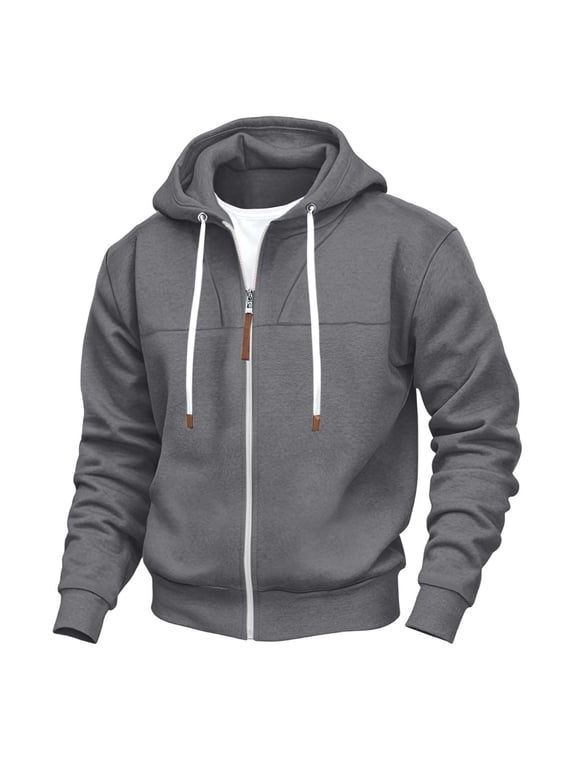Men’s Comfort Fit Soft French Terry Zip-Up Hoodie Midweight Hooded Jacket with Hidden Media Pocket