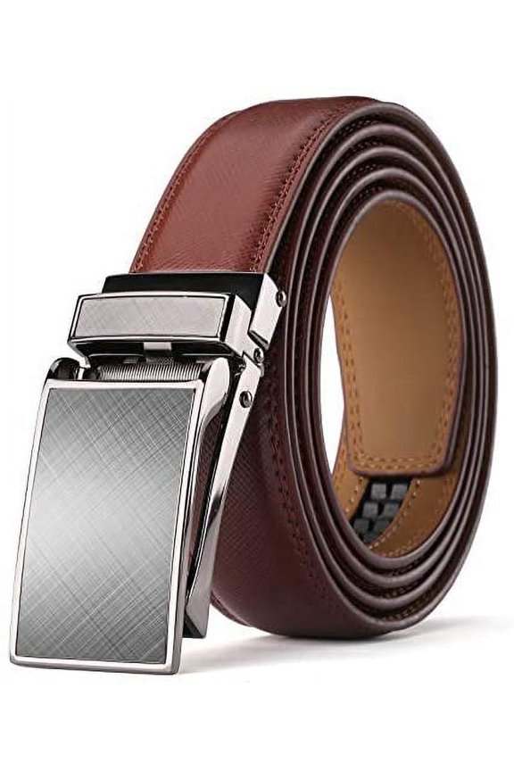 Men's Comfort Genuine Leather Ratchet Dress Belt 1 1/8" Wide with Automatic Click Buckle Suit Pant Size 28"-44"