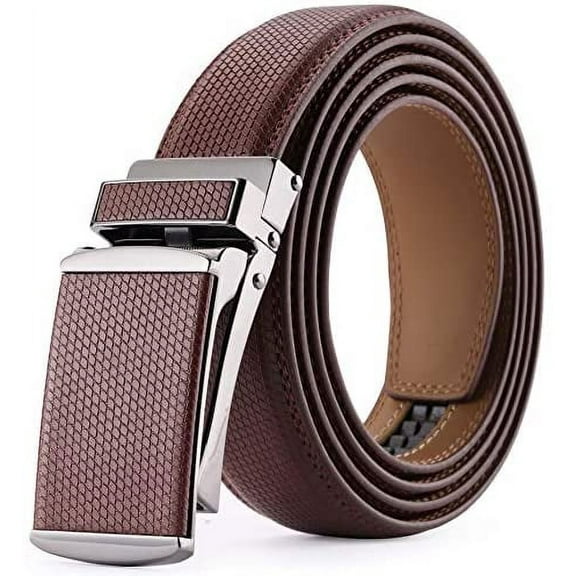 Men's Comfort Genuine Leather Ratchet Dress Belt 1 1/8" Wide with Automatic Click Buckle Suit Pant Size 28"-44"