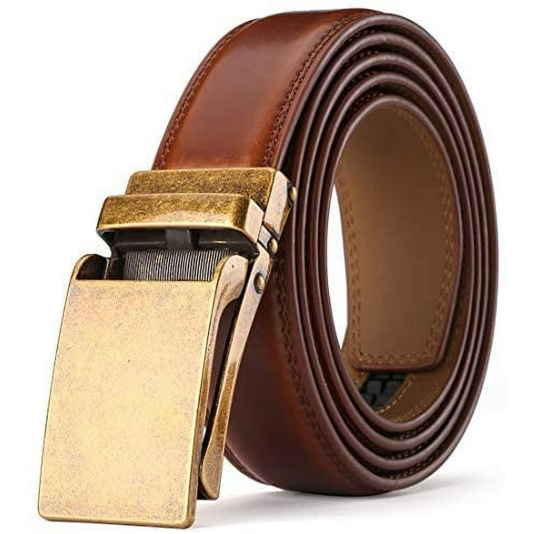 SENDEFN Leather Belt for Men Automatic Ratchet Buckle Slide Dress