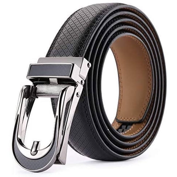 Men's Comfort Genuine Leather Ratchet Dress Belt 1 1/8" Wide with Automatic Click Buckle Suit Pant Size 28"-44"